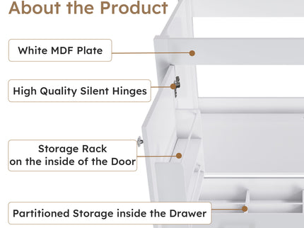 42" Bathroom Vanity Base With Doors And Drawer - White