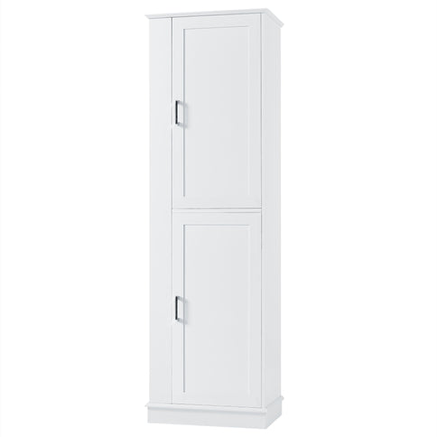 Tall Freestanding Bathroom Storage Cabinet With Adjustable Shelves And Side Hooks