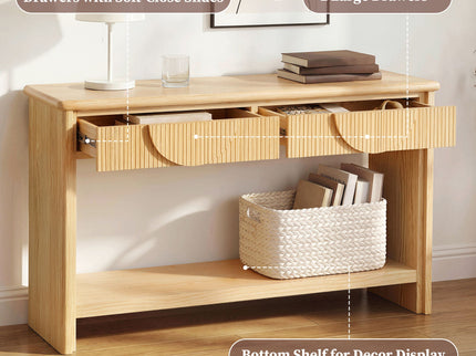 Fluted Console Table With Semi Circular Drawers - Natural