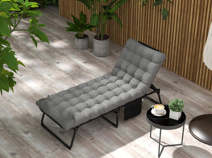 Outsunny - Outdoor Chaise, Adjustable Folding Chaise Lounge With 4-Position Backrest, Magazine Pocket, Removable Head Pillow, Sun Bathing Lounger Chair For Patio, Beach - Gray