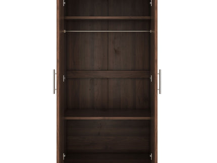 2 Door Wooden Wardrobe Armoire With 3 Storage Shelves - Brown