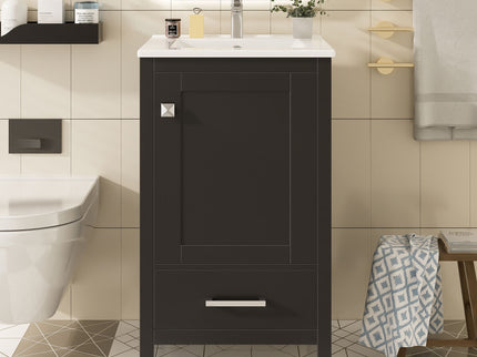 Bathroom Vanity With Ceramic Sink, Soft Close Drawers, Door Organizer, Divider Drawer, Adjustable Foot Pads