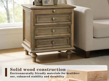 Nightstand With 4 Drawers With Hidden Pull Out Shelf - Light Brown
