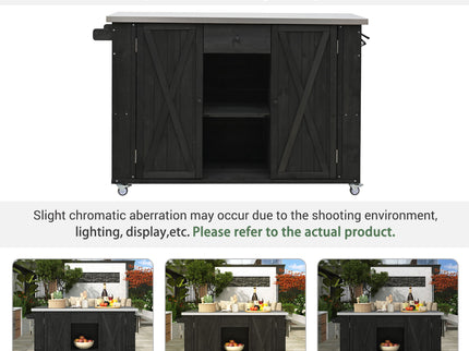Outdoor Kitchen Island With Stainless Steel Top, Ample Storage Space, Towel And Spice Racks And A Bottle Opener