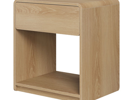 Bedside Table Set With Storage Drawers And Open Shelves, Compact With Rounded Corners (Set of 2) - Oak