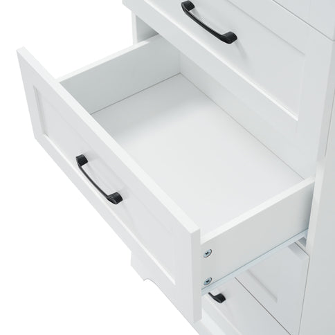 Bathroom Vanity With 2 Damping Hinge Doors, 3 Drawers, Adjustable Shelves - White