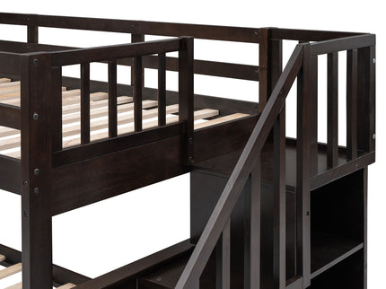 Stairway Bunk Bed With Storage And Guard Rail For Bedroom