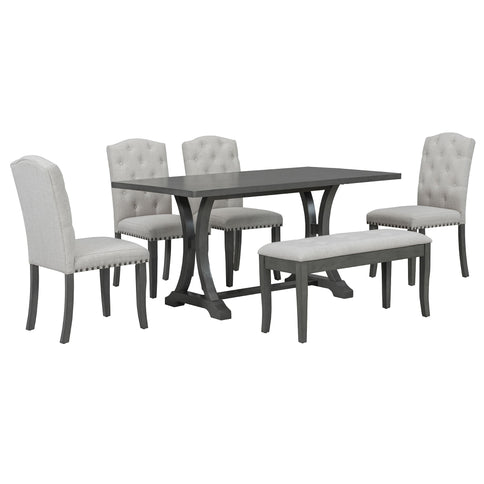 Dining Table Set With 4 Upholstered Chairs And Bench