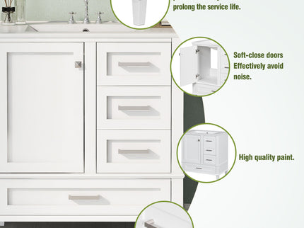 Bathroom Vanity, Modern Bathroom Cabinet With Sink Combo Set, Bathroom Storage Cabinet With A Soft Closing Door And 3 Drawers, Solid Wood Frame