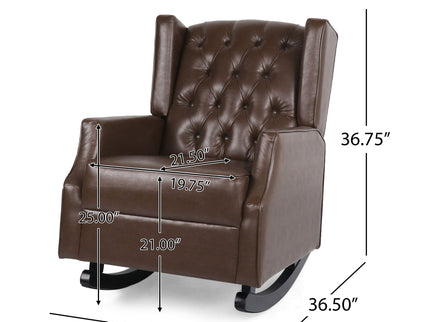 Amedou - Contemporary Tufted Wingback Rocking Chair - Dark Brown