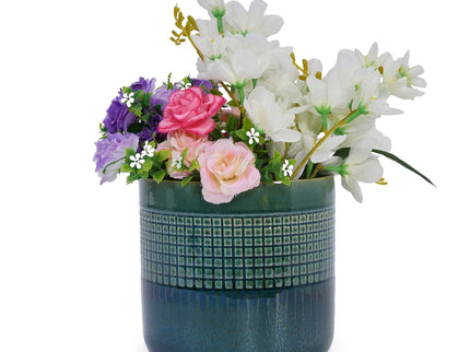 Grid Flowerpot (Set of 3), Planter For Patio, Garden, Windowsill - Blue / Green