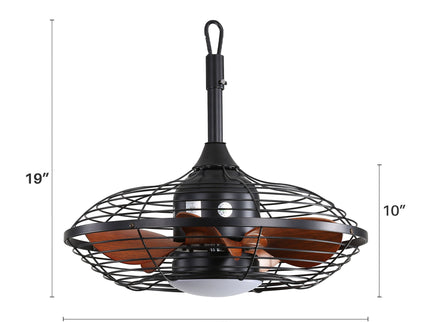 20" Downrod Mount Ceiling Fan LED 18W 3 Cct 5 ABS Blades DC Motor With Hanging And Hook For Outside Patios Pergola - Black