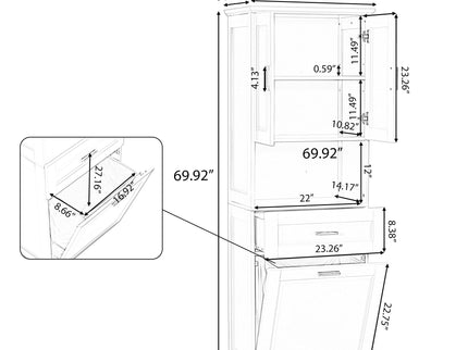 Tall Bathroom Cabinet With Tilt-Out Laundry Basket And Upper Storage