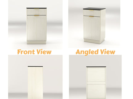 Tilt Out Trash Can Cabinet With Wave Textured Drawer & Pull Out Bin