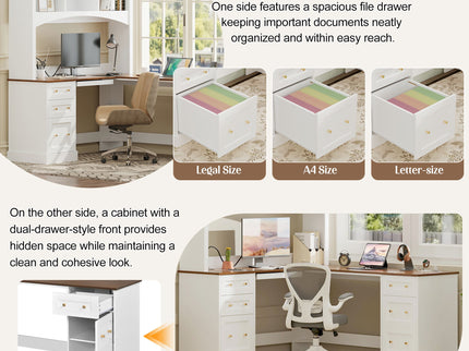Space Saving L-Shaped Computer Desk With Keyboard Tray & Charging Stations