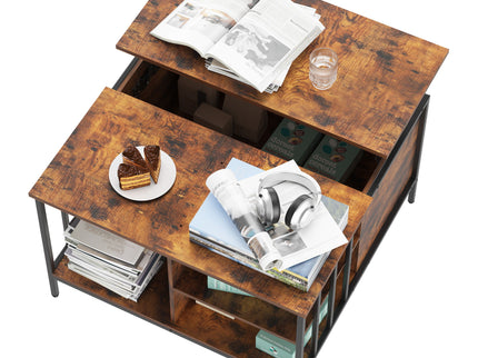 Lift Top Coffee Table With Storage, Adjustable Height Living Room - Black / Brown