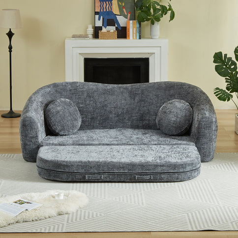 Curved Convertible Sofa, 2 In 1 Frameless Folding Sofa Bed With Pull Out Base And Deep Seat