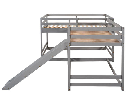 L-Shaped Bunk Bed With Slide And Short Ladder
