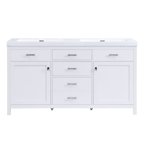 Double Sink Bathroom Vanity With Top, Soft Closing Doors & Drawers, Tip Out Drawer, 2 Cabinet Doors, Adjustable Shelf - White