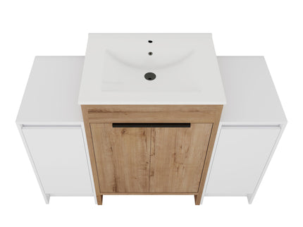 48" Freestanding Bathroom Vanity With Sink And 2 Storage Cabinets, Soft Closing Door - Imitative Oak / White