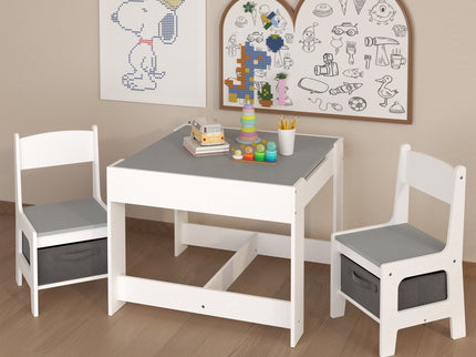 Kids Table And Chair Set, 3 In 1 Activity Table With Storage Drawer For Toddlers Drawing, Reading, Crafts, 2 In 1 Detachable Top - White