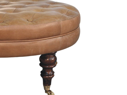 Buffalo - Round Ottoman With Castor Legs - Brown