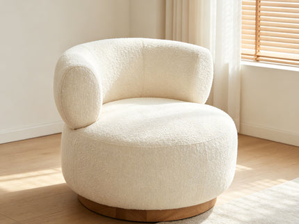 Swivel Accent Chair With Curved Backrest For Home Decor - Beige