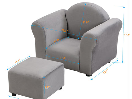 Kids Recliner Chair, Kids Upholstered Couch With Ottoman - Gray
