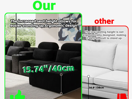 U-Shaped Sectional Sofa With Chaise Lounge And Cup Holders