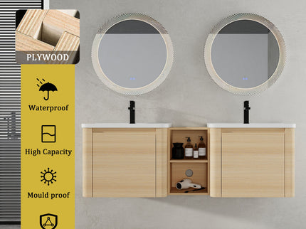 Wall Mounted Bathroom Vanity With Sink And Storage Shelves, Soft Close Doors
