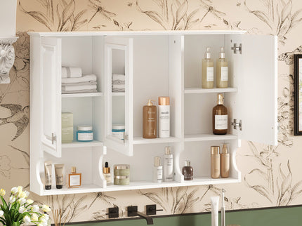 Modern Wall Mounted Mirror Medicine Cabinet With Open Shelves, Adjustable Interior, Storage Over Toilet
