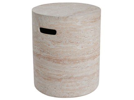 Modern Concrete Side Table With Travertine, Indoor / Outdoor Use - Beige