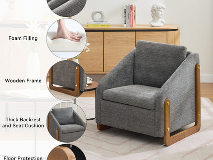 Modern Upholstered Armchair With Wooden Side Frame
