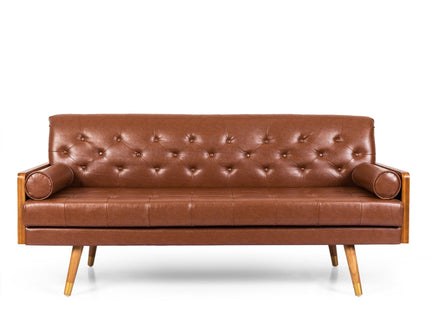 Adelaide - Mid Century Modern Tufted Sofa With Rolled Accent Pillows - Light Brown