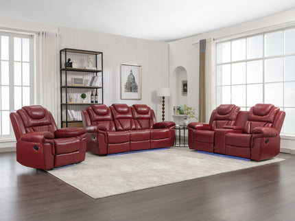 3 Pieces Recliner Sofa Sets Home Theater Seating Manual Recliner Chair With Center Console And LED Light Strip For Living Room