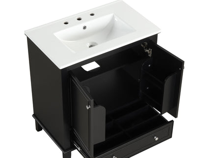 30" Bathroom Vanity With Sink Combo, Multi Functional Bathroom Cabinet With Doors And Drawer - Black