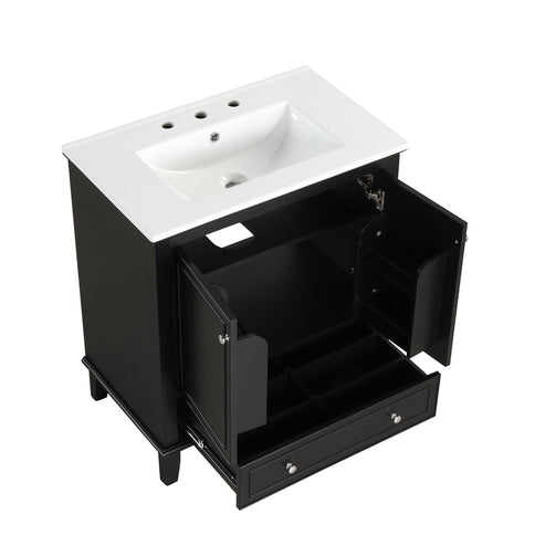 30" Bathroom Vanity With Sink Combo, Multi Functional Bathroom Cabinet With Doors And Drawer - Black