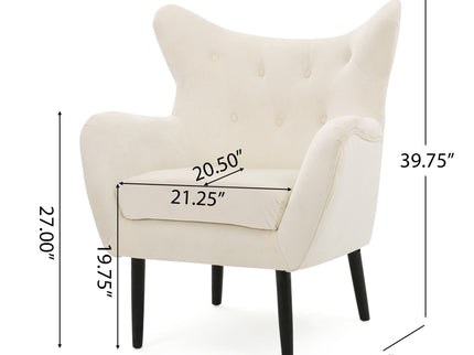 Style Velvet Arm Chair With Wingback And Flared Arms - Ivory