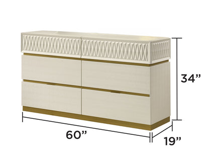 Stanley - 6 Drawer Dresser With Crocodile Texture (Mirror Not Included) - Gray