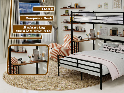 Bunk Bed With Built In Desk & Guardrail Frame