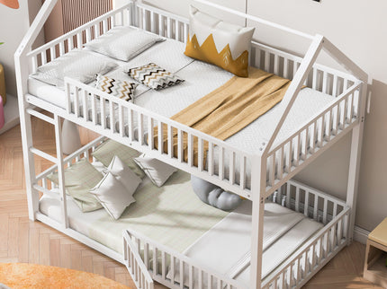 Metal House Bunk Bed With Fence And Door