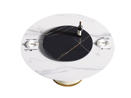Modern Artificial Stone Round Carbon Steel Base Dining Table, Artificial Stone Turntable