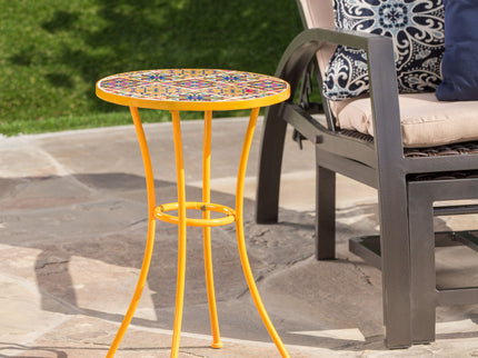 Outdoor Side Table With Tile Mosaic Table Top - Yellow