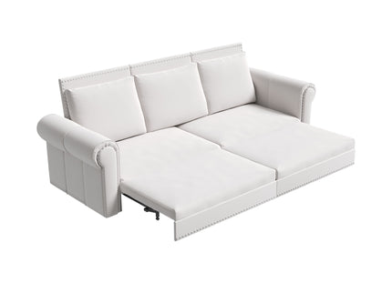 3 In 1 Convertible Sleeper Sofa With Nailhead Trim & Rolled Arm