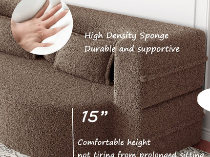 Modern Floor Sofa, With 2 Pillows, Convertible Teddy Fabric Foam Filled Bed