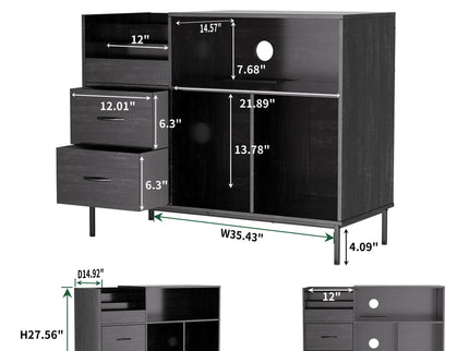 Grain Record Player Stand, Media Console With Speaker Shelf & 2 Drawers