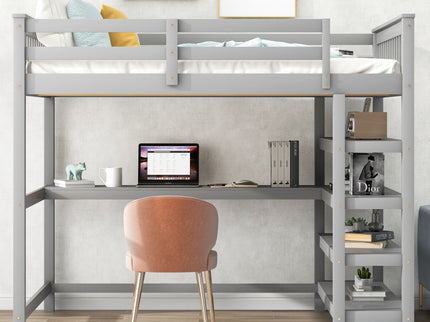 Loft Bed With Storage Shelves And Under Bed Desk