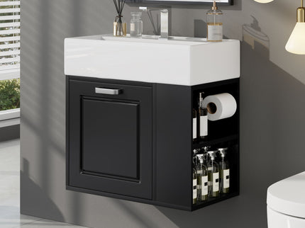 Modern Wall Mounted Bathroom Vanity With Sink, Soft Close Drawer, Adjustable Shelf, Toilet Paper Holder