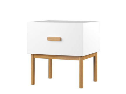 Nightstand With Drawer, Minimalist Bedside Table With Handle For Bedroom - White