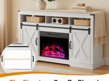 Farmhouse TV Stand With Sliding Barn Doors & Adjustable Storage